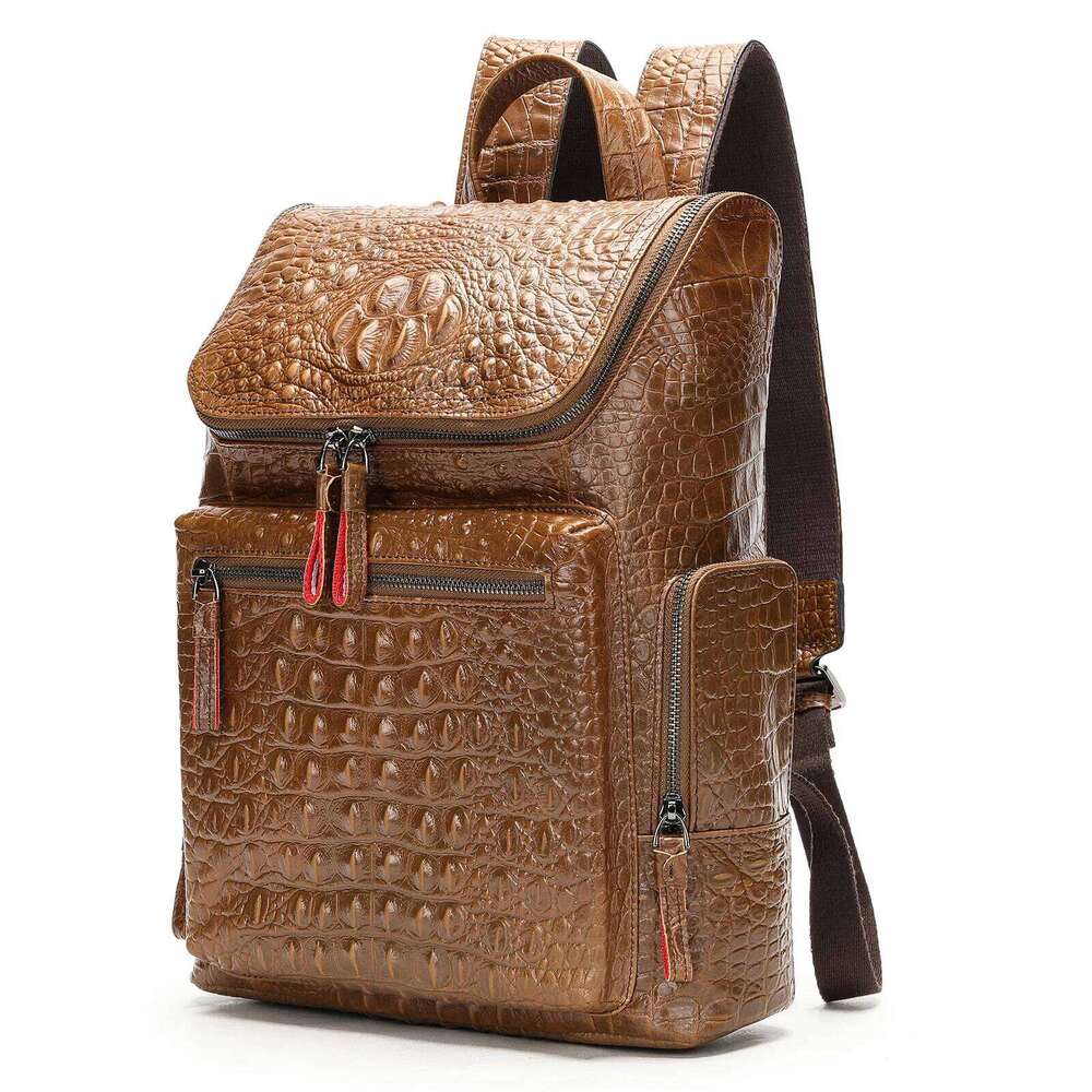 Print Men S Business Computer Backpack Cow Leather Crocodile Pattern Traveling Backpacks High Quality