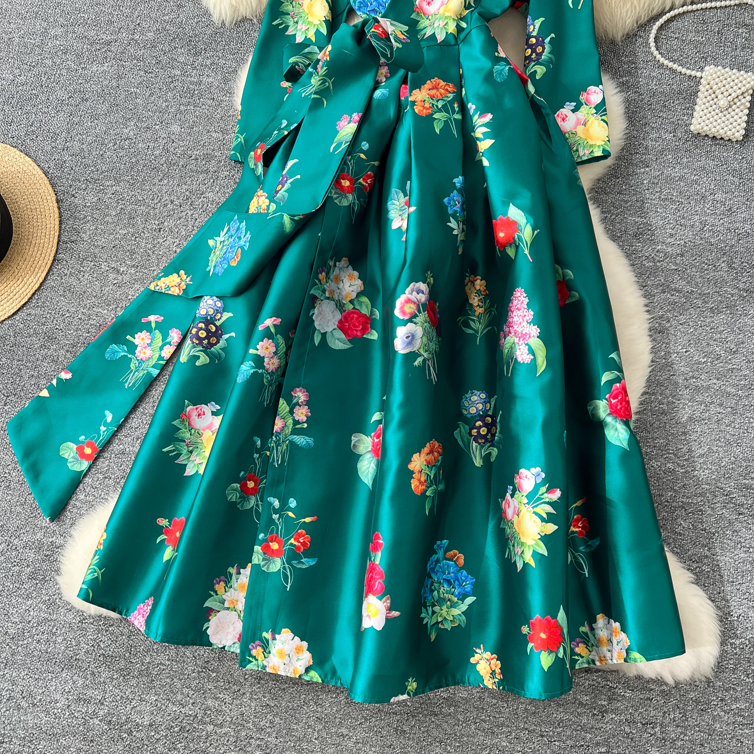 Basic Casual Dresses Spring Summer Gorgeous Holiday Beach Dress Women's Stand Long Lantern Sleeve Vintage Floral Print Belt Chiffon Loose Vestido