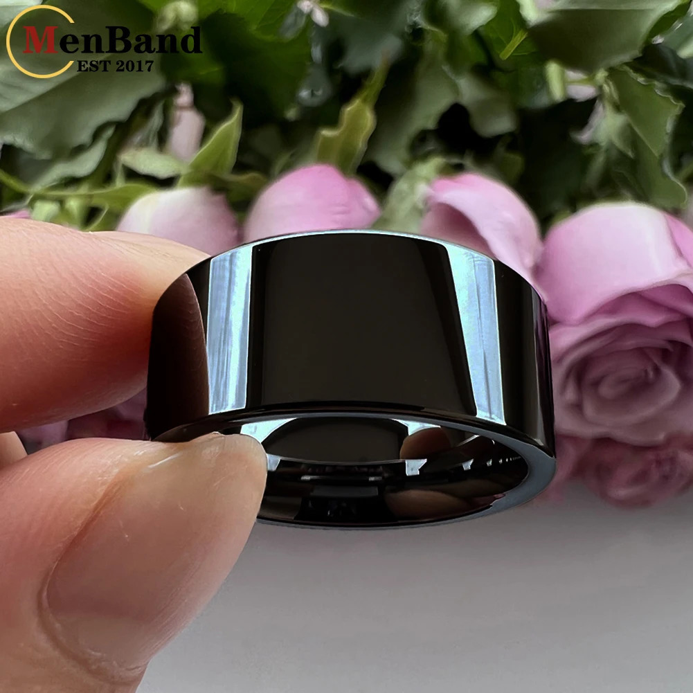 MenBand Gold Color 10MM 12MM Wide Glossy Large Mens Ring Shiny Wedding Ring with Tungsten Flat Finish n Comfortable Fit 251031