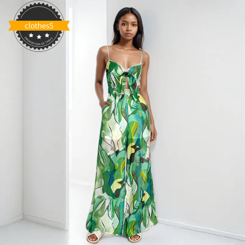 Women's Spring New Items Casual Strapless Jumpsuits Trendy Print Lace-Up Loose Bodysuits Female 33A2541