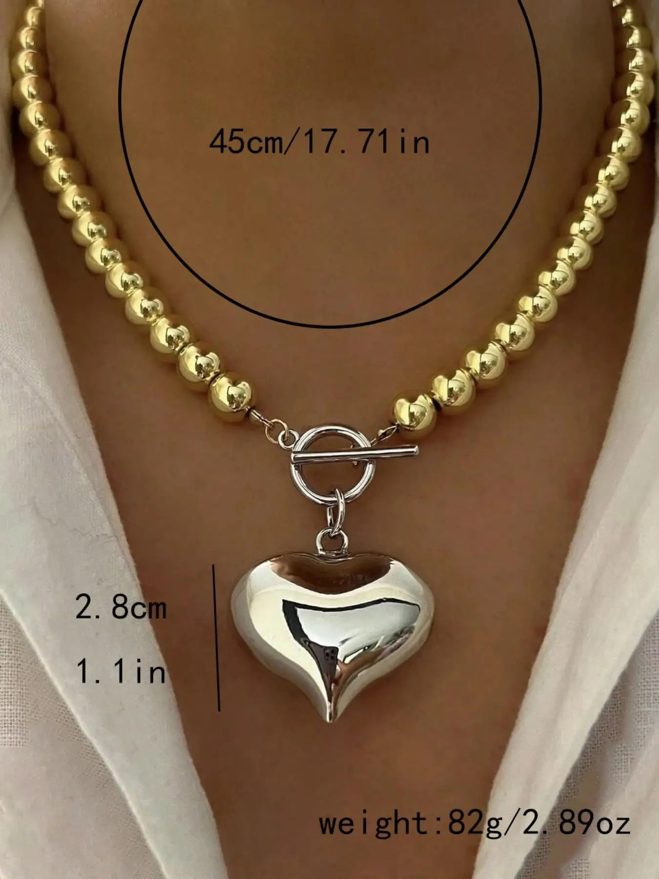 Y2k Stainless Steel Heart Pendant Bead OT Clasp Necklace For Women Men Fashion Geometric Charm Necklace Party Jewelry Gifts 251031