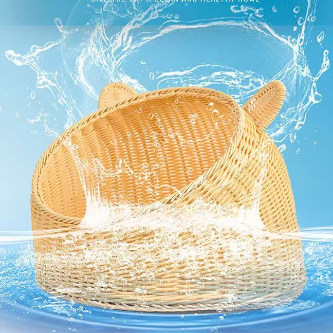 Rattan cat nest dog nest pet nest winter warm all semi-enclosed four seasons general purpose can be dismantled and washed cat sleeping nest villa