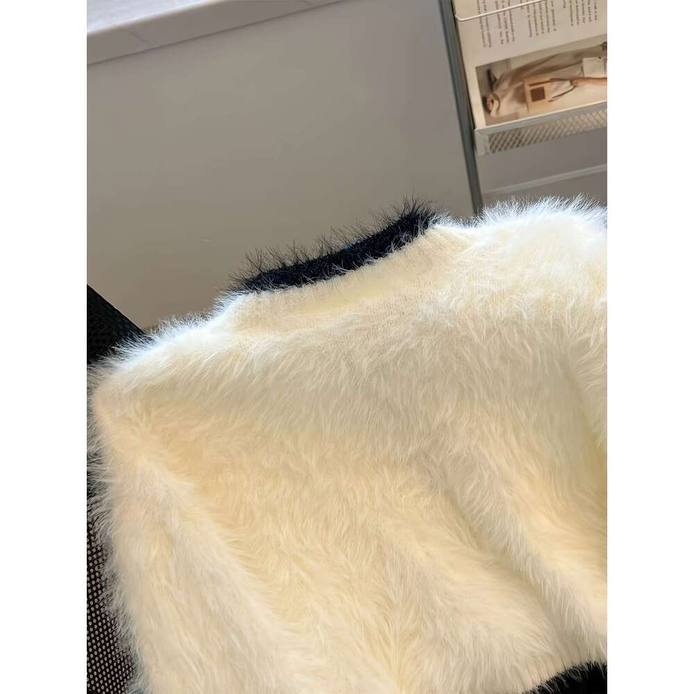 Women's Winter Plush Sweater - Soft Faux Fur Lined Thick Warm Pullover, Round Neck Long Sleeve Casual Chic Top For Cold Weather