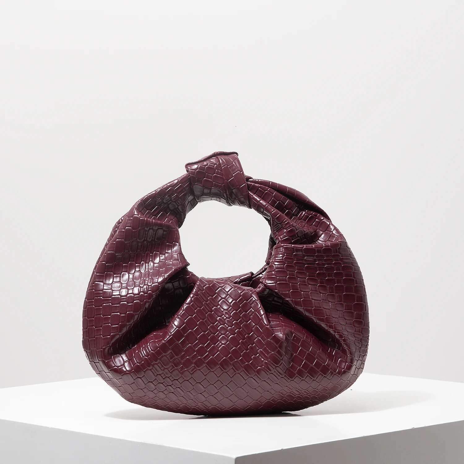 Retro Artificial Leather Woven Pattern Handbag, Knotted Decorative Crescent Pleated Cloud Bag, Women's Party Dress, Bury Wallet, Elegant Evening 