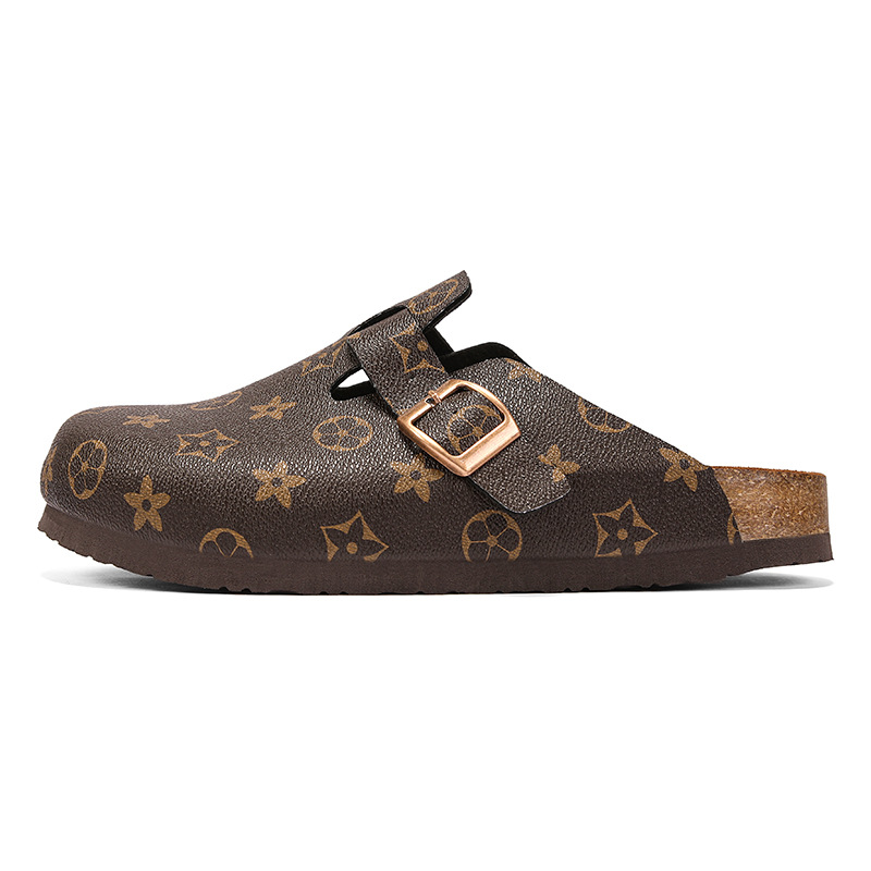 2025 Couple's winter Birkenstock-style shoes: men's closed-toe cork-soled slippers women's Korean-style fashionable half-slip-ons for o