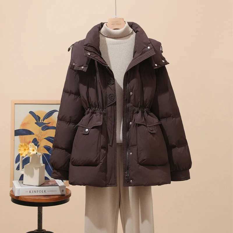 Schinteon Women White Duck Down Jacket Autumn Winter Warm Thick Casual Outwear Drawstring with Hood Korean Style Coat 2025 NewT251105