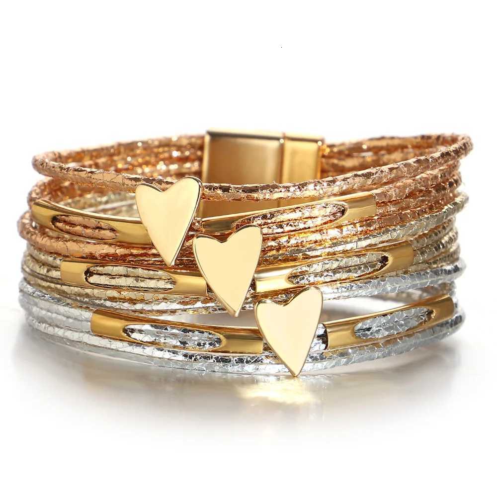 ALLYES Trendy Love Heart Wrap Leather Bracelets for Women Multilayer Glitter Filled Slim Strips Bangle Bracelet Party JewelryXJ251105