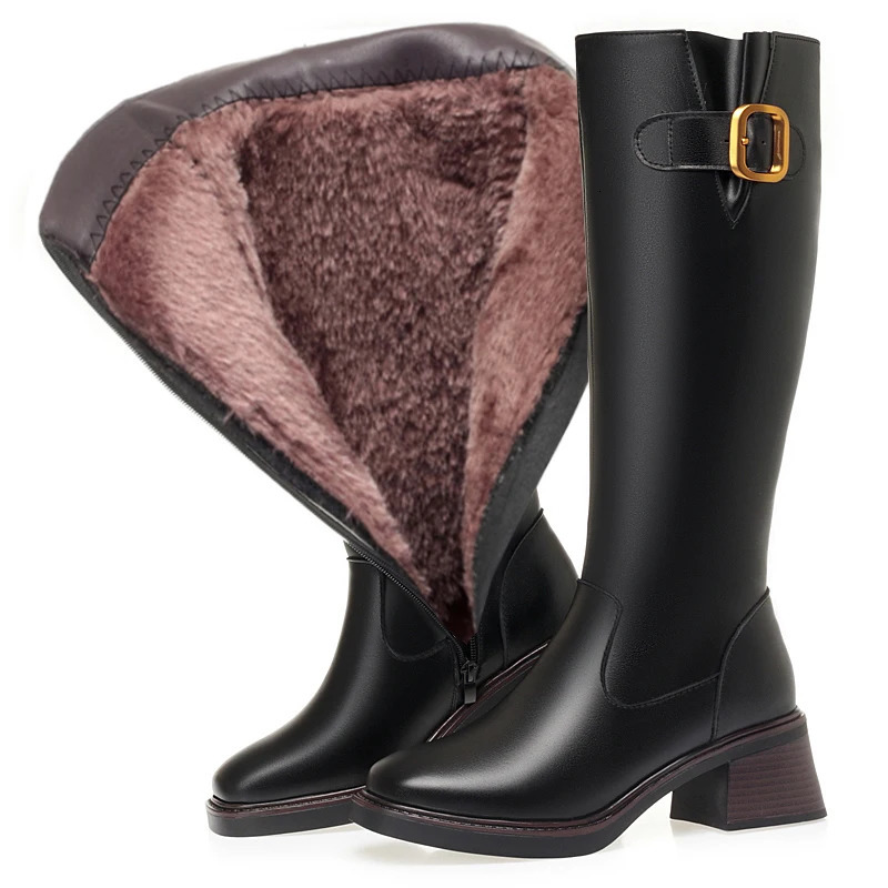 DIMANYU Womens Long Boots Nonslip 2025 Winter Genuine Leather Womens Boots Wool Warm Large Size Female Knight Boots 251031