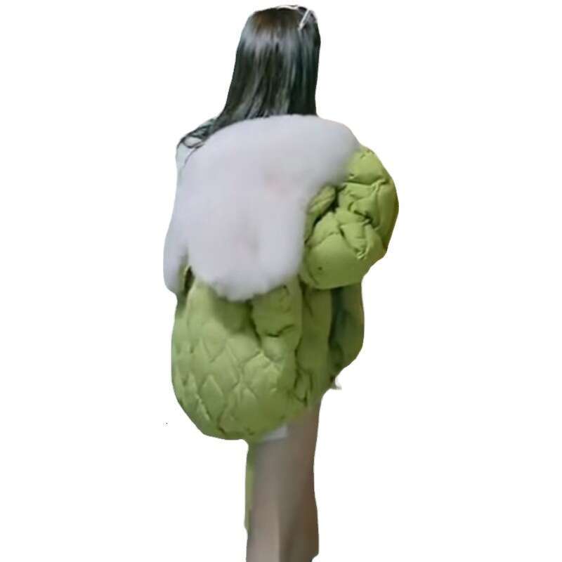 Large Lapel Hooded Faux Fox Fur Down Cotton Jacket For Women 2025 Winter New Korean Style Loose Fit Petite Top Trendy