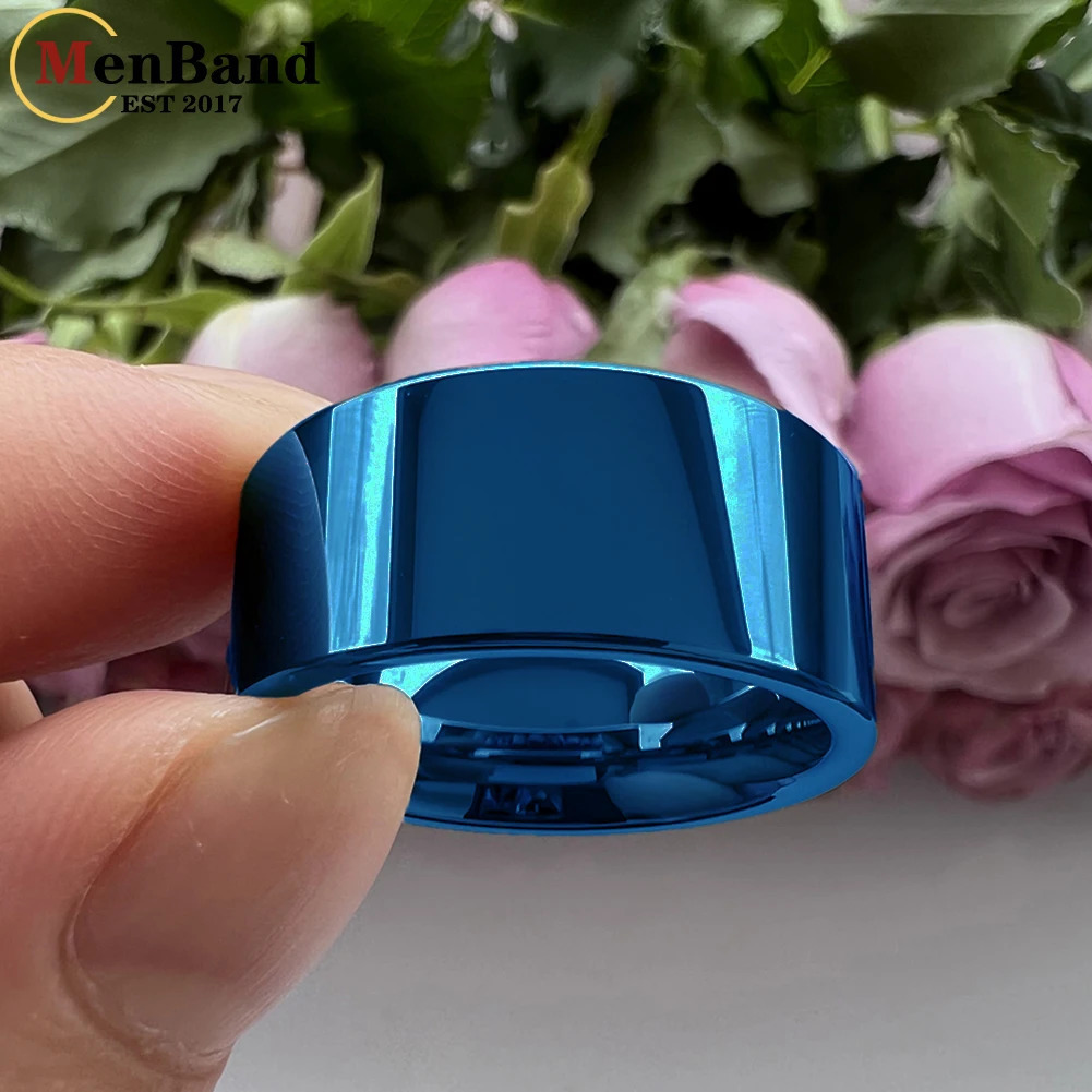 MenBand Gold Color 10MM 12MM Wide Glossy Large Mens Ring Shiny Wedding Ring with Tungsten Flat Finish n Comfortable Fit 251031