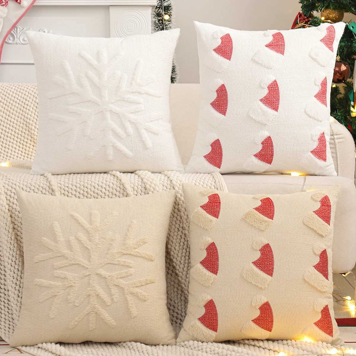 Quilting Throw Pillow Cover Christmas Decoration Faux Fur Snowflake Winter Plush Farmhouse Home Sofa Living Room 1818 in Y251105