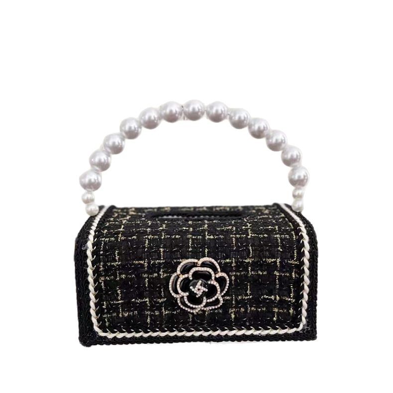 Designer Luxury Creative Tissue Box Napkin Holder Desktop Bedroom Coffee Table Paper Drawer Creative Pearl Handbag 3D Floral Car Organizer Desktop Dec