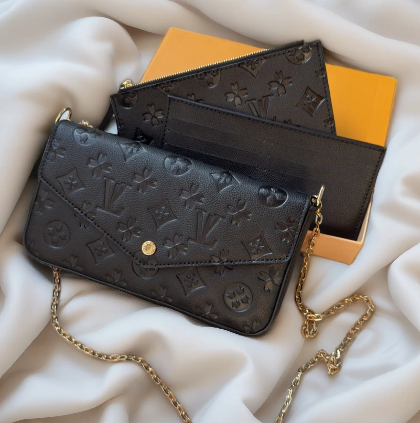 Luxurys Designer Tote Bag Women Crossbody Genuine 2025 Leather fashion Purse Fashion Flower Lady 3in1 Chain Shoulder Bag ladies Handbag high quality with box