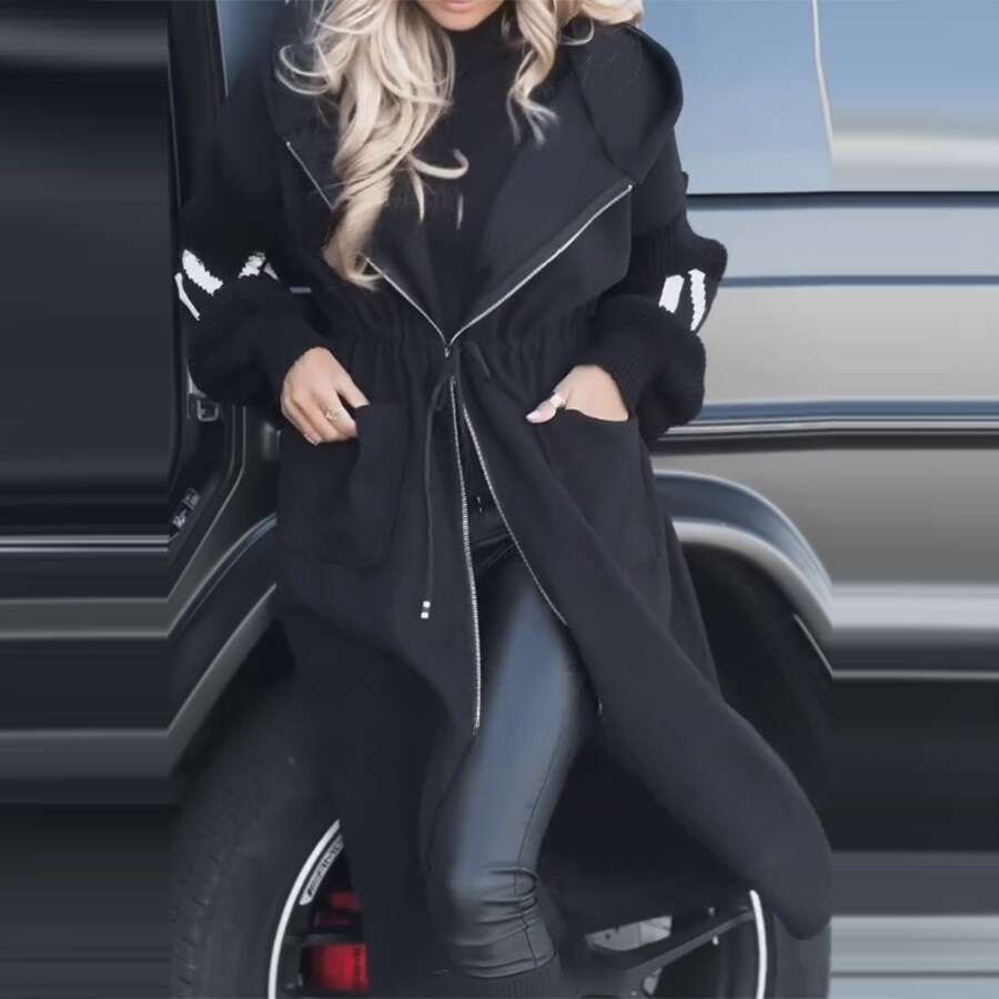 Amazon 2024 Autumn Winter New Cross-Border European and American Fashion Foreign Trade Women's Casual Hooded Long Spliced Jacket