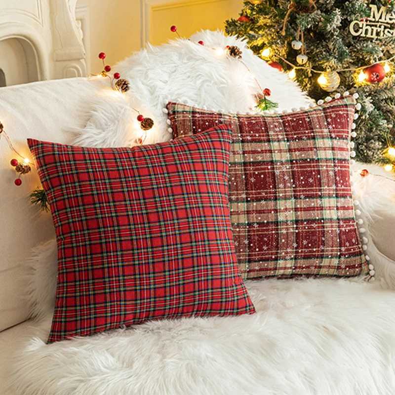 Christmas Scottish Tartan Plaid Throw Pillow Covers Farmhouse Classic Decorative Square Cushion Cases for Home Sofa Couch Decor Y251105