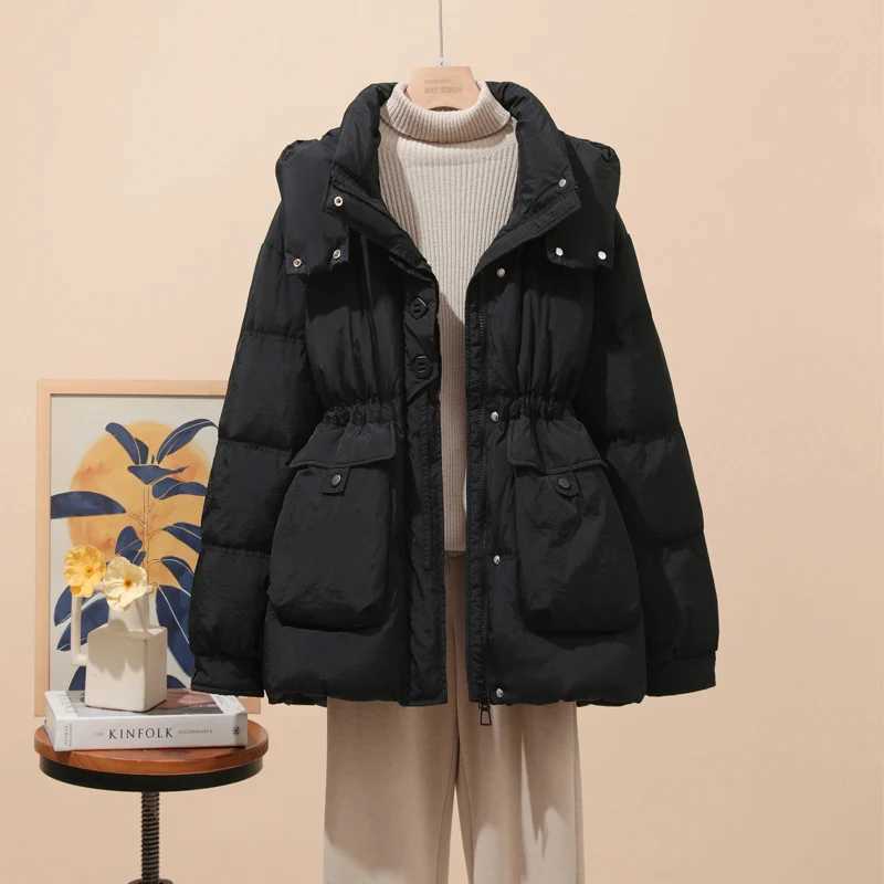 Schinteon Women White Duck Down Jacket Autumn Winter Warm Thick Casual Outwear Drawstring with Hood Korean Style Coat 2025 NewT251105