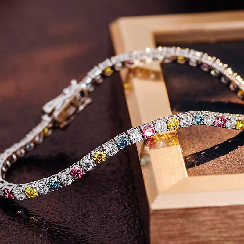 New Colorful Moissanite Bracelet Silver 10k 14k 18k White Gold Tennis Bracelet Chain the Best Gift to Women Mother