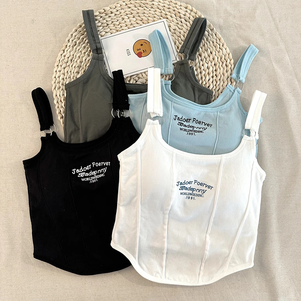 Alphabet printed crop top womens summer top sexy vest square neckline vest top Y2K non-woven womens crop top padding fashion 250403