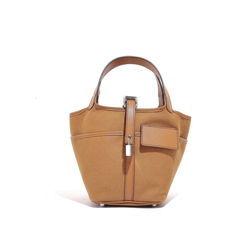 New Product Launch Canvas Splicing Basket Bucket Classic Fashion Versatile Large Capacity Handheld Shoulder Bag Shoulder Bags