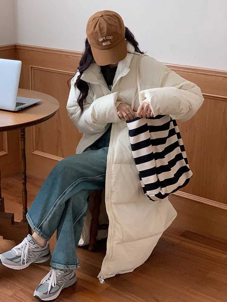 Vielleicht 2023 New Solid Color Stand Collar Womens Puffer Jacket Casual Long Parkas Autumn Winter Loose Coat Clothes OutwearT251105