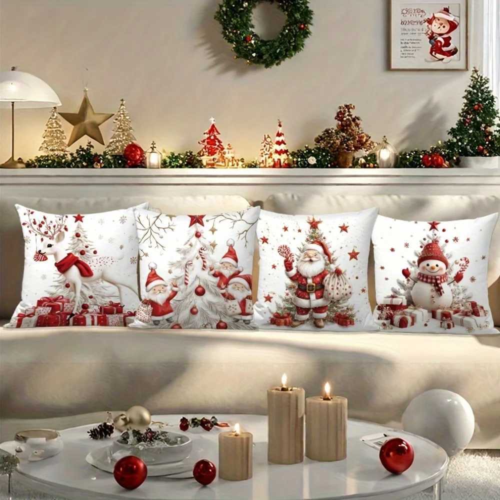 4pcs Festive Christmas Throw Pillow Covers Featuring Santa Snowman Gnome Design for Home Sofa Bedroom Decor Covers Only Y251105