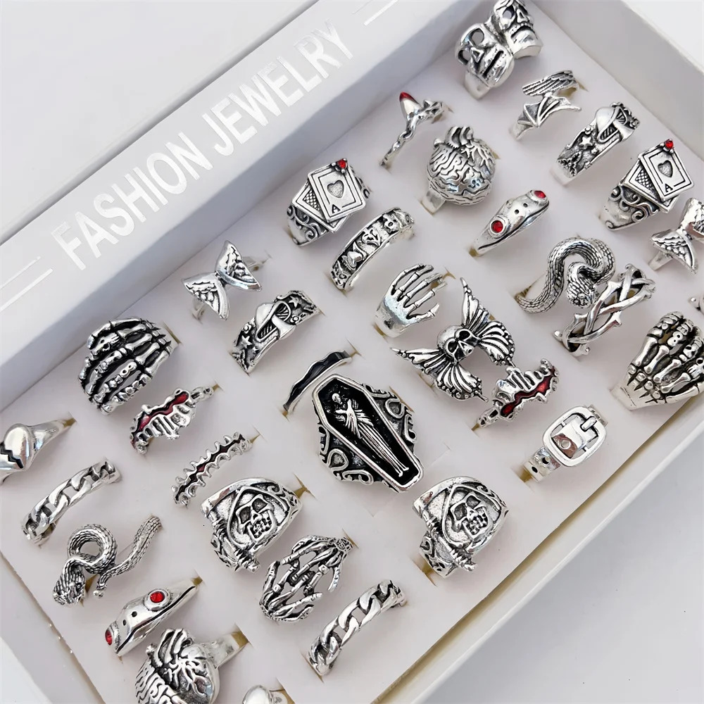 20Pieces Vintage Punk Skull Snake Rings Set For Women Men Mix Style Gothic Flowers Eye Jewelry Party Gifts 251031