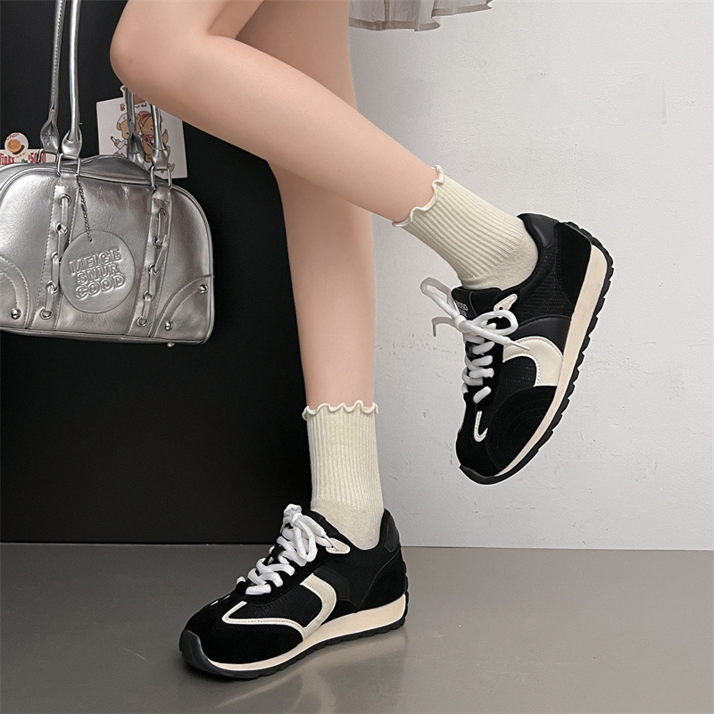 Retro contrast splicing thick-soled German training shoes women's mesh breathable foot small casual sports Forrest Gump shoes