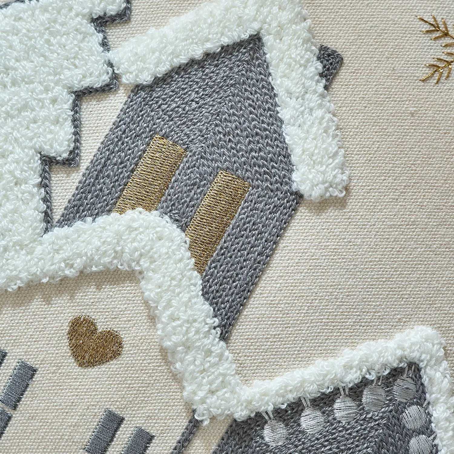 Christmas Embroidered House Snowflake Pillowcase Cojines Cotton Beige Throw Cushion Cover Decor Sofa Pillow Cover 30x50/45x45cm Y251105