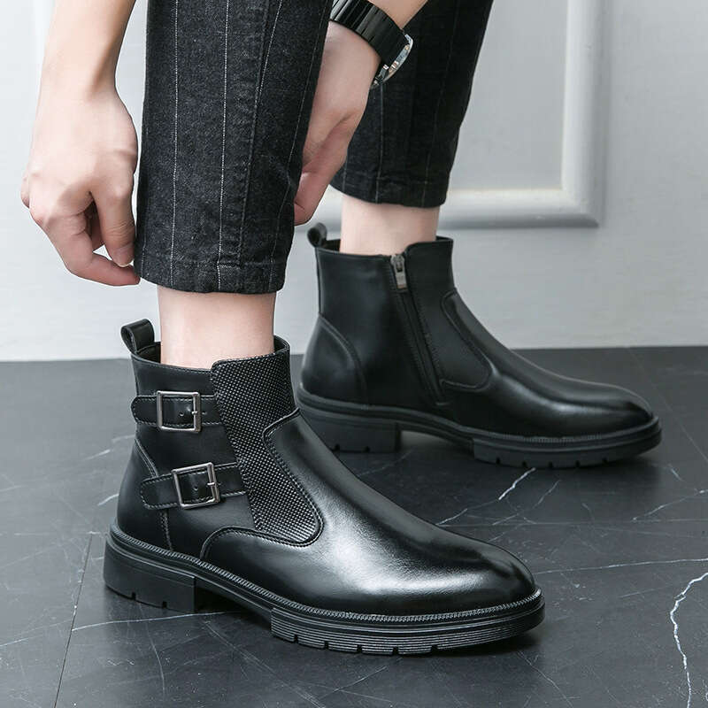 Men's oversized new casual leather shoes, fashionable men's British style Martin boots, trendy short boots