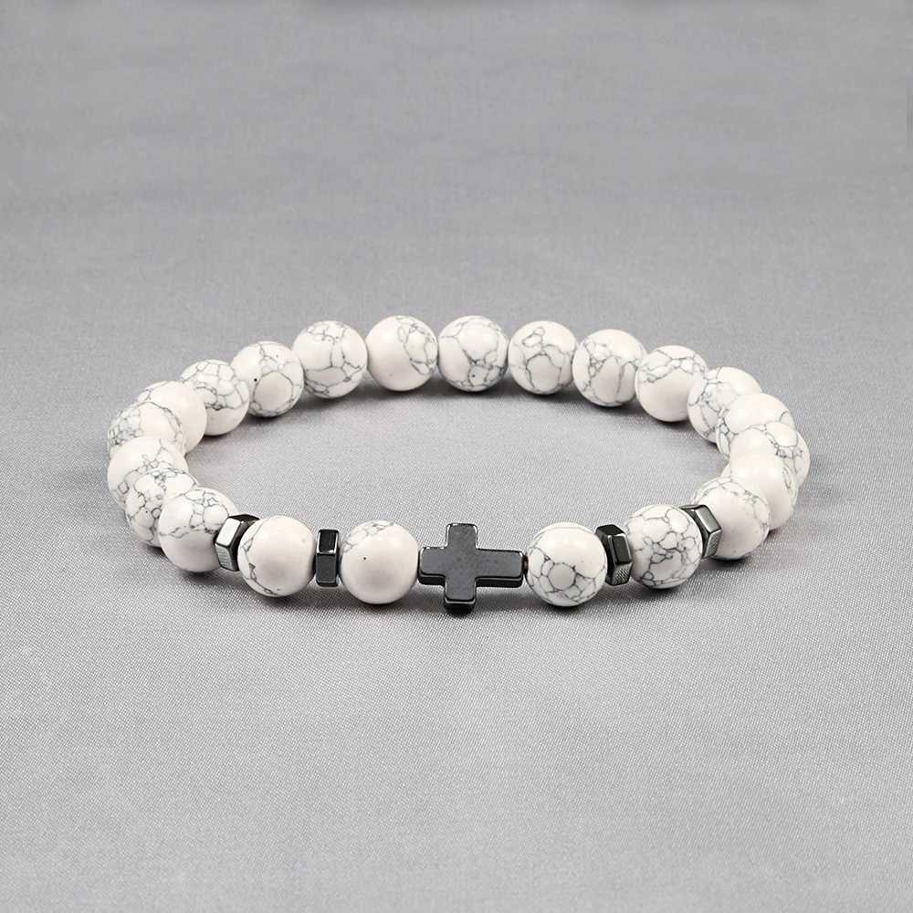 Prayer Men Women Hematite Cross Rosary Natural Stone Beads Jesus Onyx Meditations Bangles Jewelry Gift Pulsera C251105
