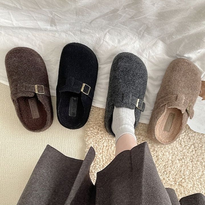 Winter New Design Arrival Women Woolen Slippers Retro Outdoor Wear Versatile Platform Thick Sole Heightening Fuzzy Slippers Gray Coffee Black Khaki Fr