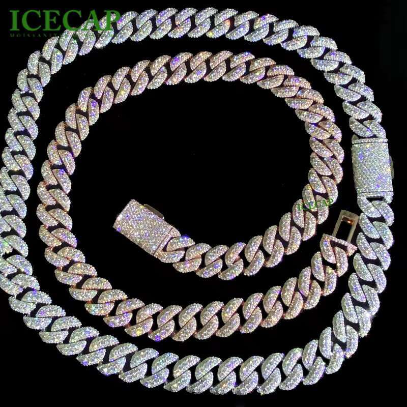 Baguette Cut Moissanite Chain 18mm 925 Sterling Silver Cuban Link Moissanite Necklace Iced Out Hiphop Fine Jewelry Custom Chain