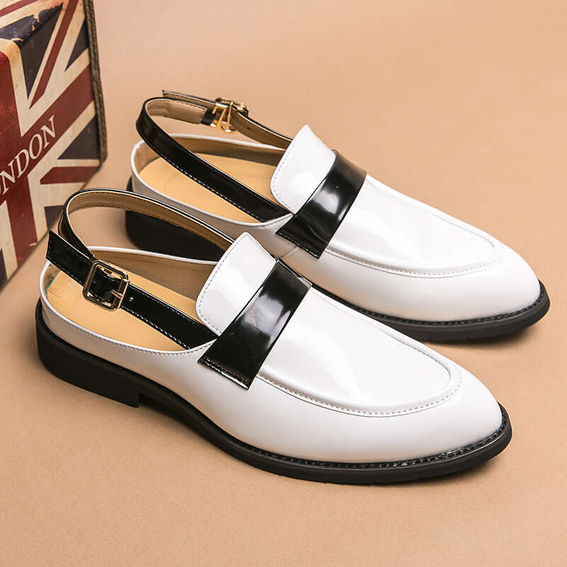 Large size back strap loafers for men, sizes 38-45, patent leather glossy surface, British half drag bean bun scalp sandals