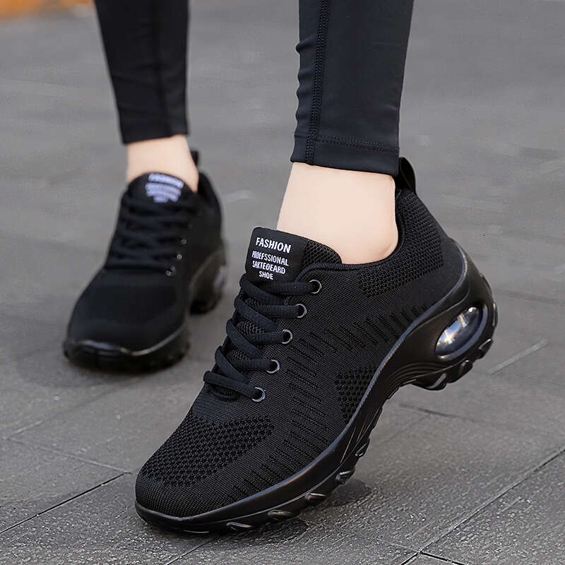 Summer adhesive with round toe and front lace up, women's low cut mesh sports shoes, air cushioned sloping heels, casual shoes
