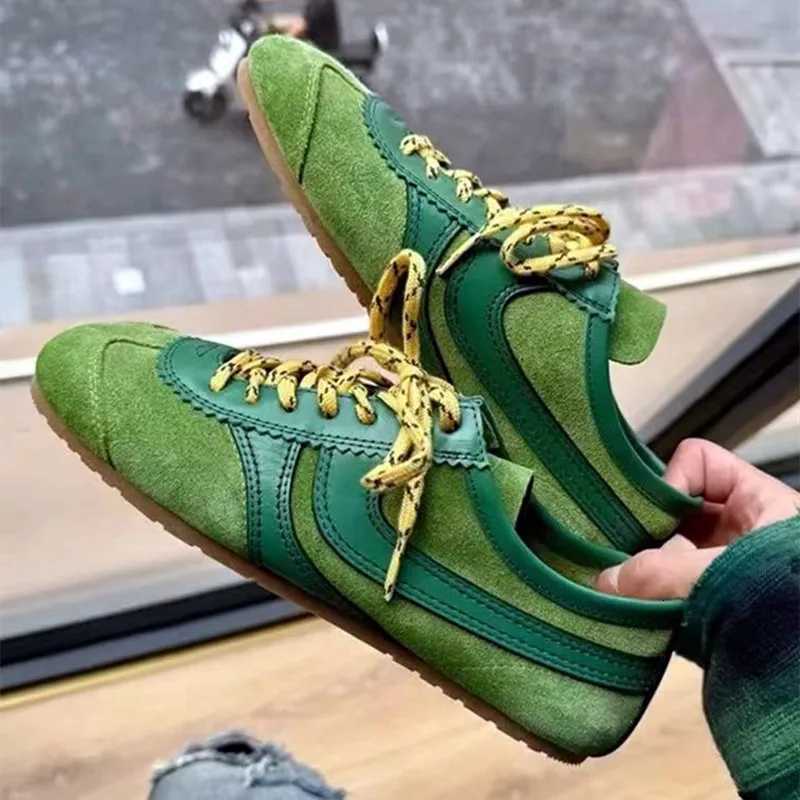 Genuine Leather Lace Up Wens Sneaker Faux Suede Pahwork Trainers Light Cfortable Flats Breathable Non-slip Running Shoes Y251105