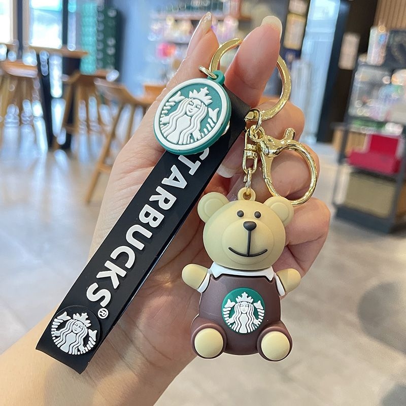 Hot Free shipping designer New PVC Bear Keychain Milk Tea Cup Ice Cream Exquisite Backpack Pendant Cute Cartoon Key Pendant