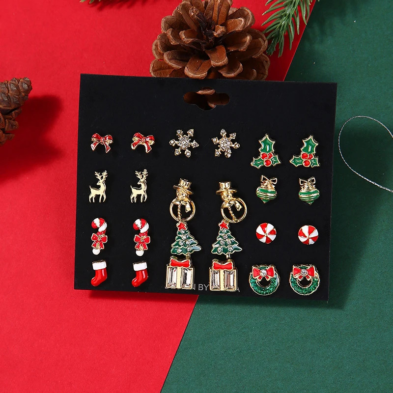 612 Pairs Christmas Earrings Set For Women Shiny Zircon Xmas Tree Snowflake Santa Claus Elk Combination Earring Party Jewelry 251104