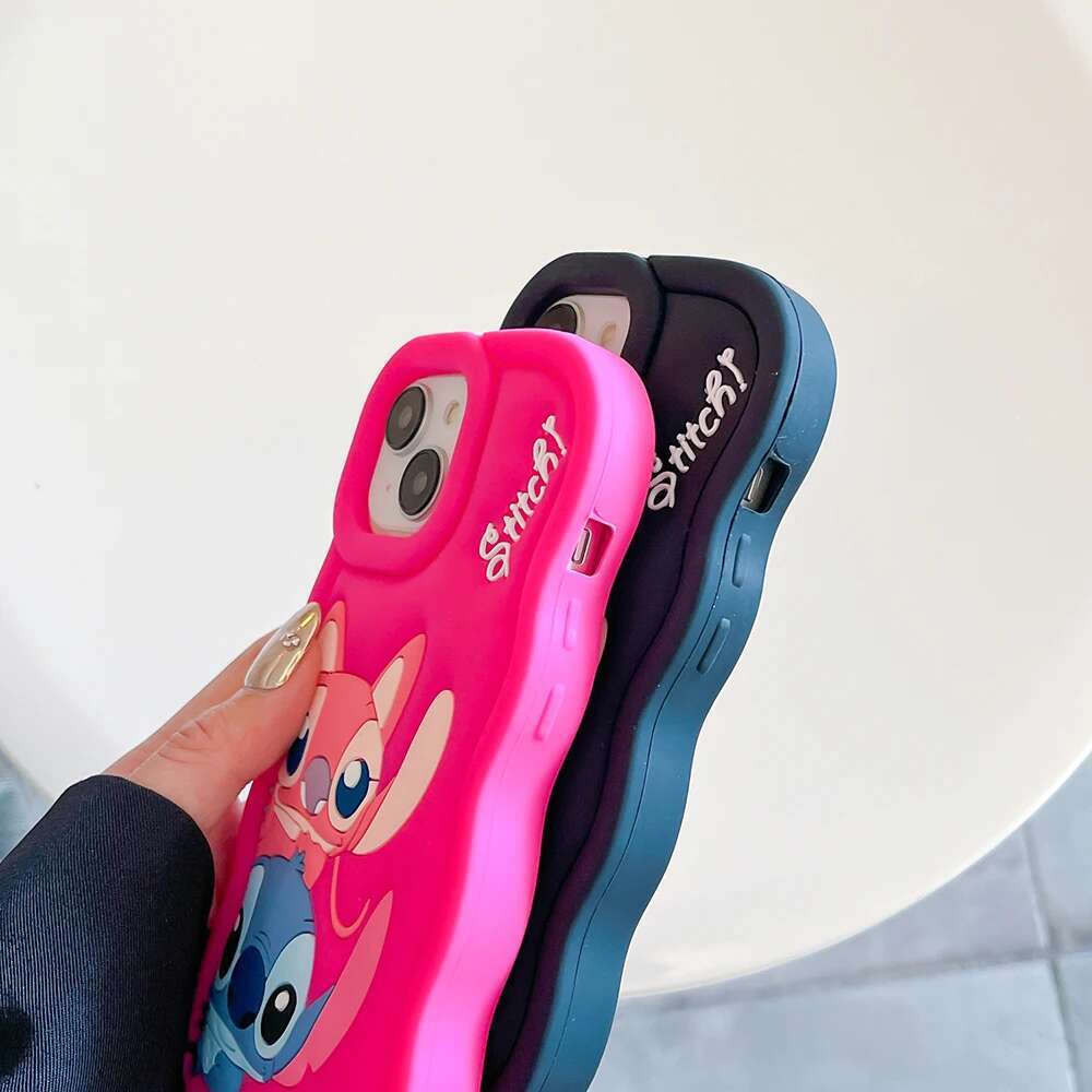Candy Couple Looking for iPhone X XS XR 11 12 13 14 Plus 15 Pro Max 3D Cartoon Silicon Wave Side Soft Phone Case