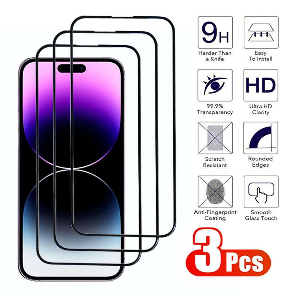 3Pcs HD 9H High Screen Protective Apple 14 15 16 Pro Max Protector For iPhone 13 mini Tempered Glass Film