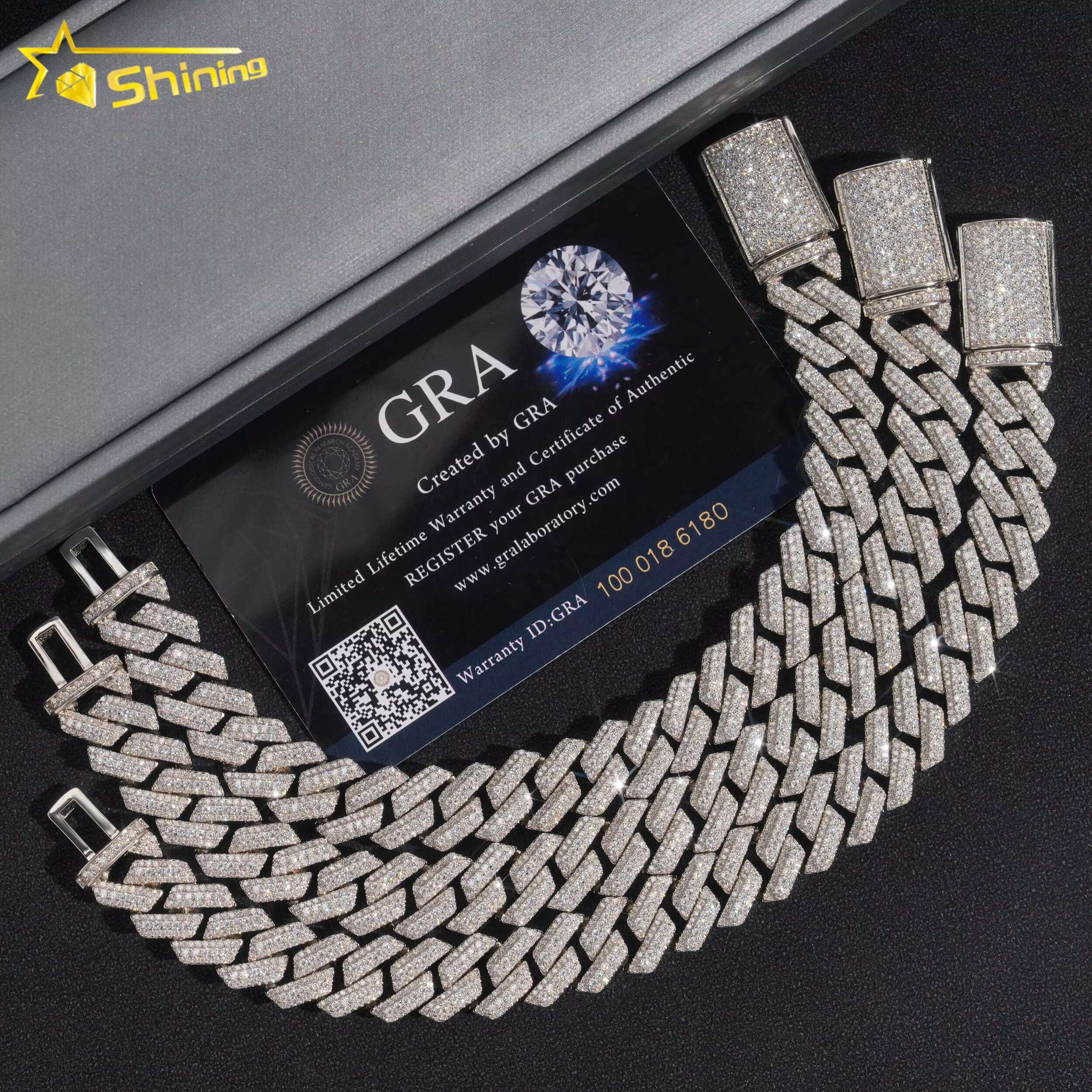 Fashion Popular Hip Hop Style 12mm Moissanite Cuban Link Chain 925 Silver Men Vvs Diamond Bracelet