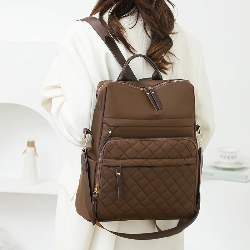 Fashion Plaid Daypack Women Waterproof Nylon Backpack Purse Ladies Large Capacity Book Bag Outdoor Travel Weekend Schoolbags 251104