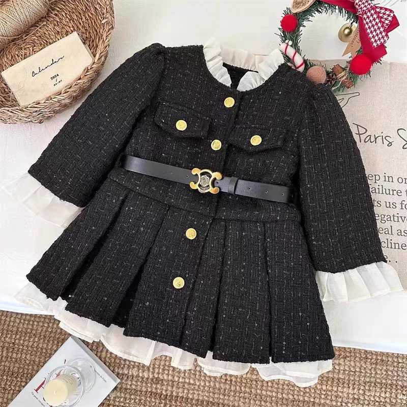 2025 Fall Winter Girls Fleece-Lined Dress Plush Cotton Padded Party Dress Chic Tweed A-Line Outfit Warm Elegant Toddler Gown Y251105