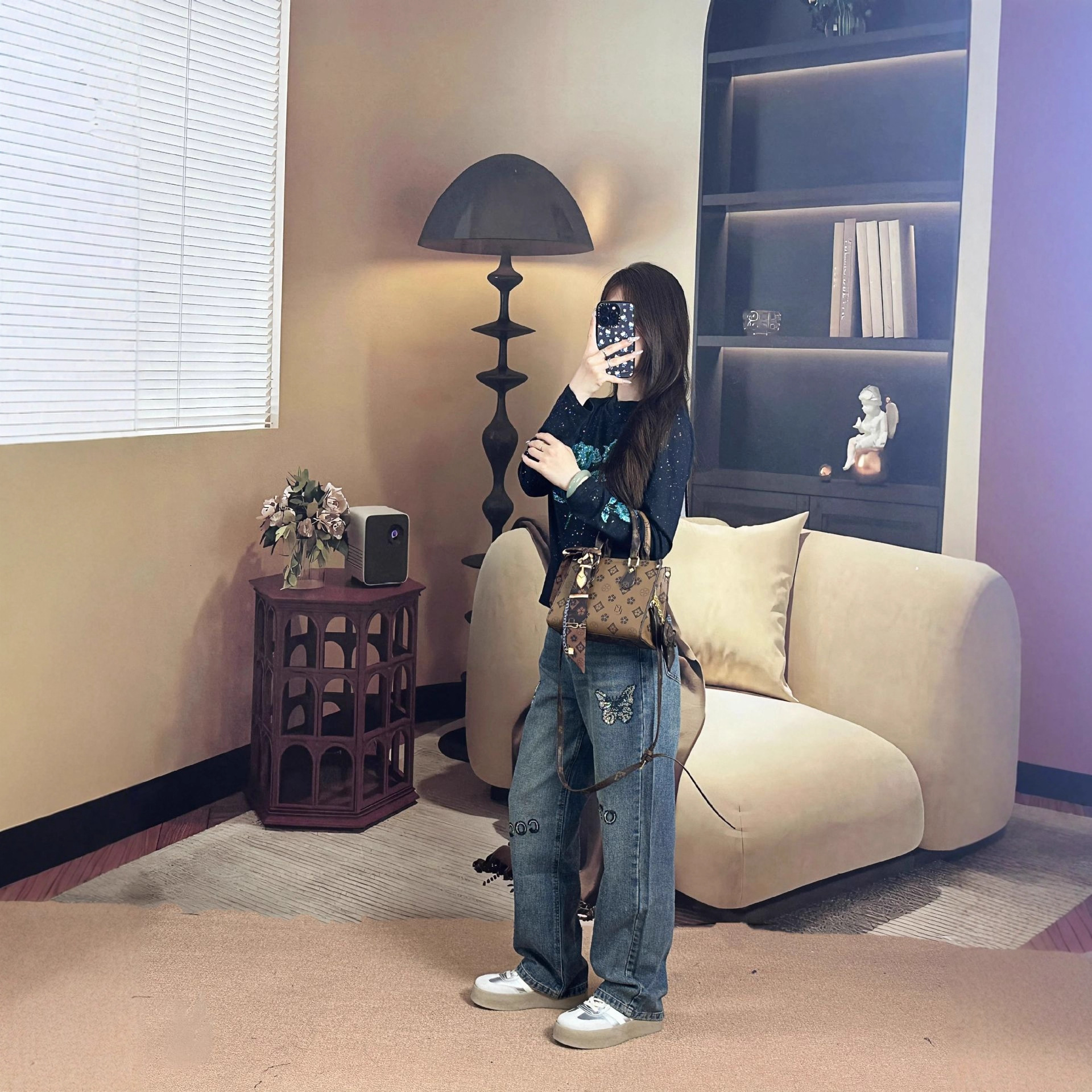 Spring Summer New Design Sense Butterfly Rhinestone Fashionable Elegant Straight Wide-Leg Jeans Daily Versatile Pants Women's Clothing ddmymoon