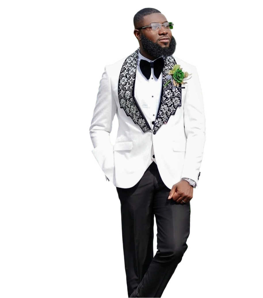 Luxuly Diamond Groom Wedding Tuxedos Slim Fit 2 Pieces Jacket Pants Shawl Lapel Prom Special Occasion Customized Ropa Hombre