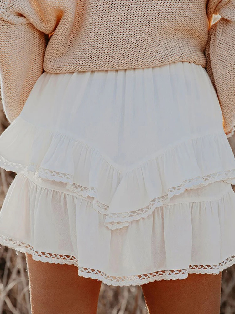 Womens casual Bohemian ruffled tight Skorts high waisted mini skiing golf tennis crochet shorts 250401