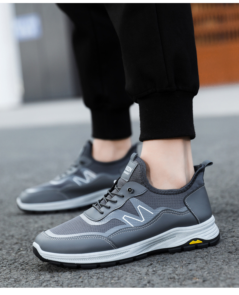 Breathable casual men's shoes large size 2025 spring/summer new trend low-top light sports shoes outdoor hiking soft-soled shoes black gray