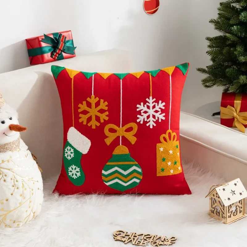Christmas Pillow Cover Decorative Santa Claus Cartoon Printed Embroidered Pillow Cushion Cover Home Sofa Xmas Cushion Cover Y251105