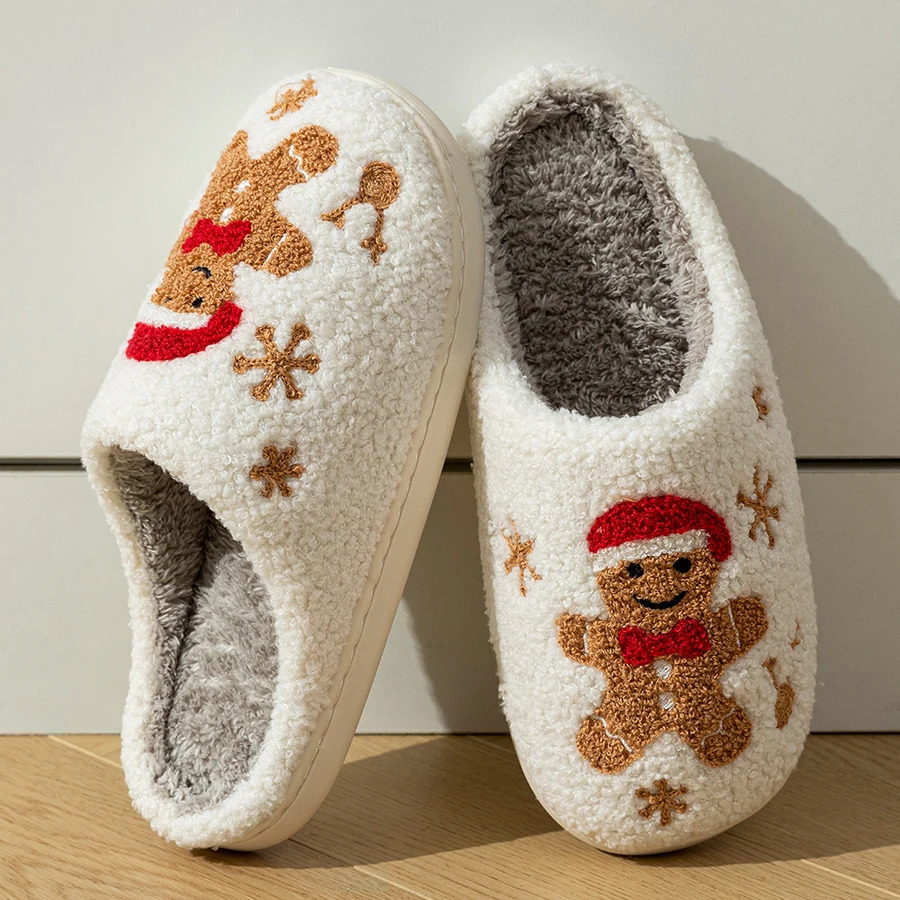 Christmas Gingerbread Man Women Winter Plush Soft Sole Cute Slippers Indoor Warm Soft Sole Exquisite Comfy Bedroom Shoes 251031