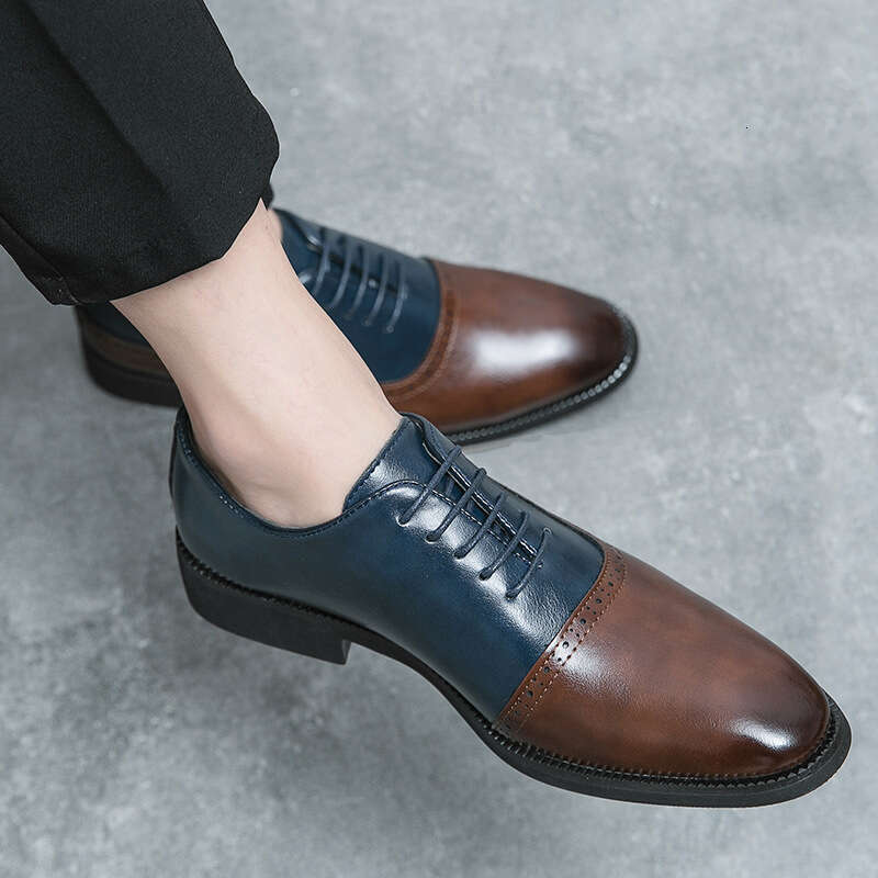 Large Block 38-46 British and Korean Carved Business Dress Lace up Leather Shoes Men's