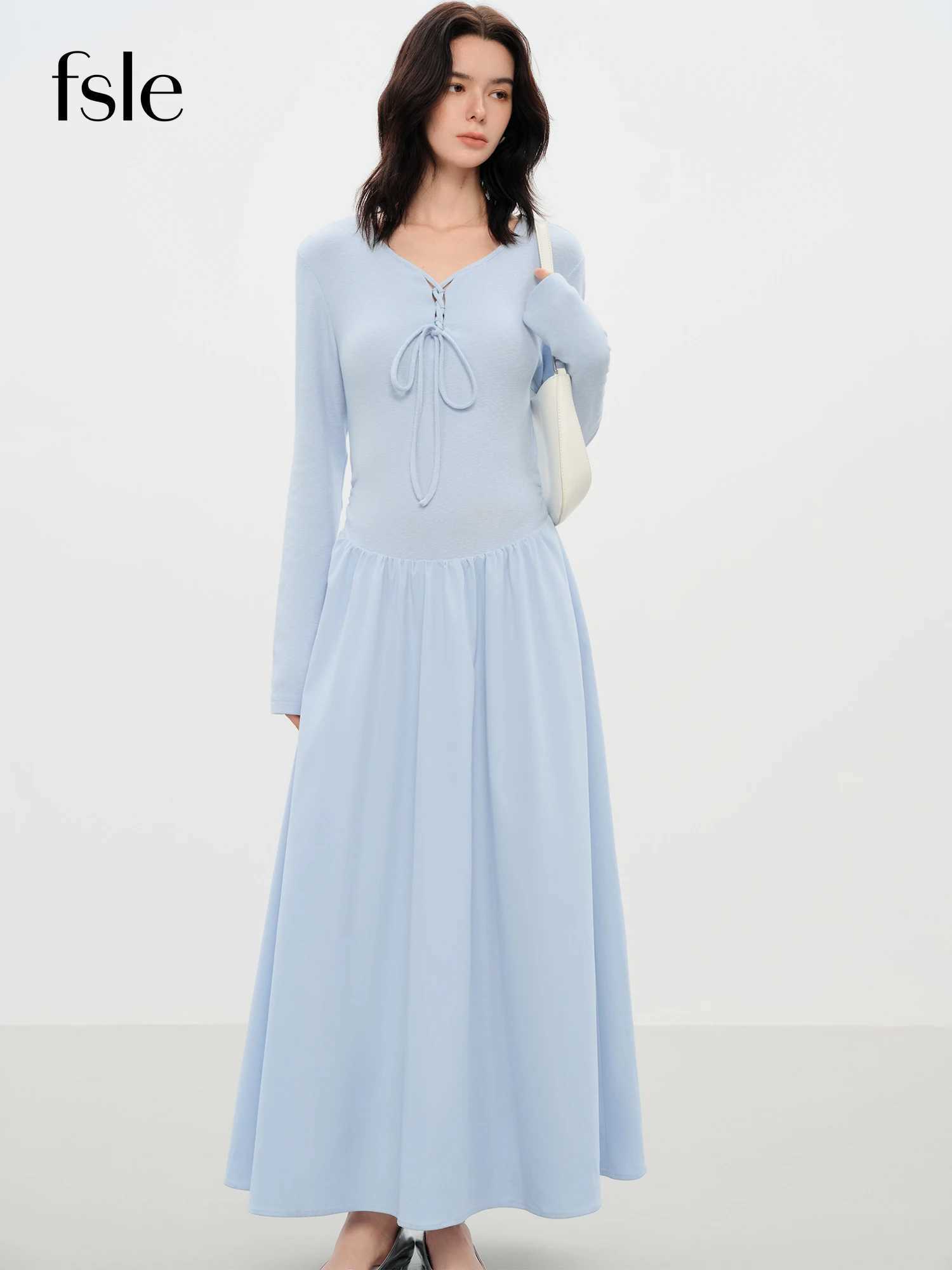 FSLE Elegant Autumn Party Dress Knit Patchwork Long Sleeves Dress for Women Fall Winter 2025 New Arrival Stretchy Inner Dresses J251105